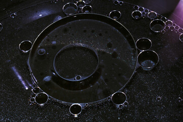 Dark Blue Abstract Circle Bubble Liquid Oil Background