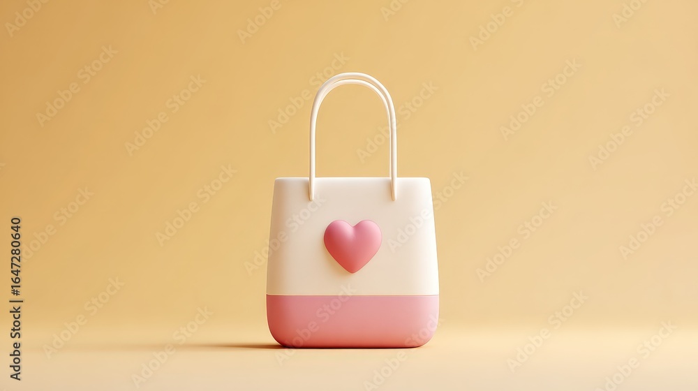Aufkleber smooth minimal 3d icon of a rounded shopping bag in soft colors
