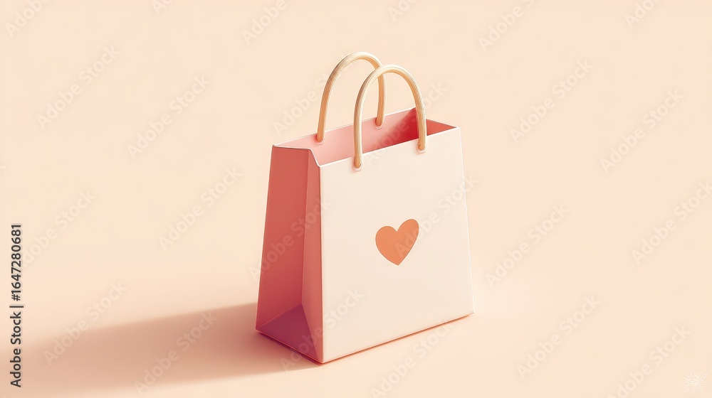 Poster smooth minimalist 3d icon of a shopping bag with rounded handles and soft colors