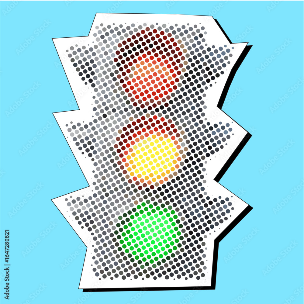 Poster traffic light halftone dotted collage element in paper torn vector. a pointillism and pop art style 