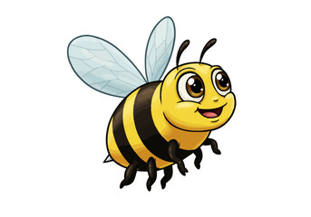 Cartoon Bee with Yellow and Black Stripes, Smiling Face