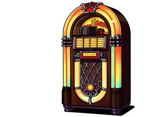 Classic Jukebox Illustration with Retro Design and Vibrant Colors