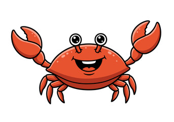Cheerful Cartoon Crab with Raised Claws and Smiling Face