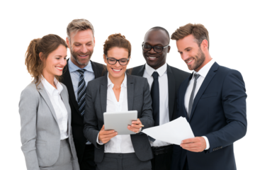 Diverse team collaborating on a tablet for business growth strategy