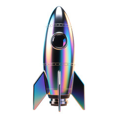 3D Rainbow Rocket with Transparent Background, Glossy Futuristic Design Element