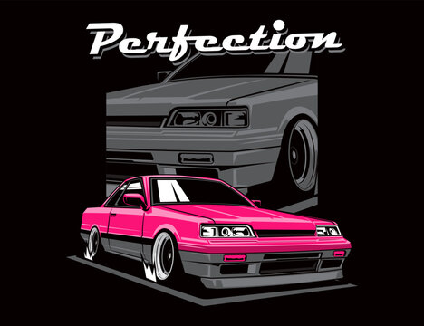 90s car image in pink grey accent for vector tees graphic