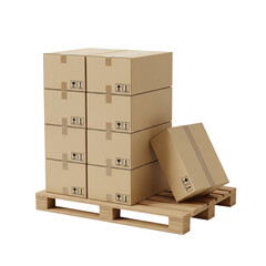 Stack of Cardboard Boxes on Wooden Pallet isolated on transparent background
