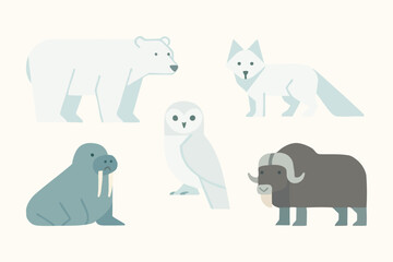 Arctic animals pastel polar bear fox owl walrus seal musk ox