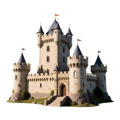 Fototapeta premium 3D Beige Castle with Spires, Transparent Background, Digital Illustration for Web Design