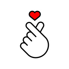 Finger heart line icon. Hand gesture symbolizing love, affection, kindness, success. Snapping fingers creating heart shape. Minimalistic outline drawing as a sign of friendship. Vector illustration.  