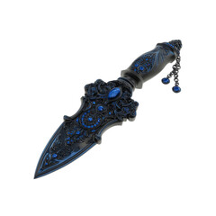 Ornate Black Dagger with Blue Gemstones - 3D Render