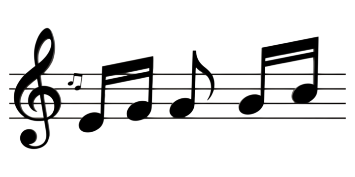 Black Musical Notes on Transparent Background, Minimalist Vector Design Element