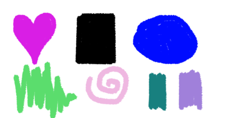 Vibrant Child's Art: Colorful Shapes, Hearts, and Swirls on transparent background