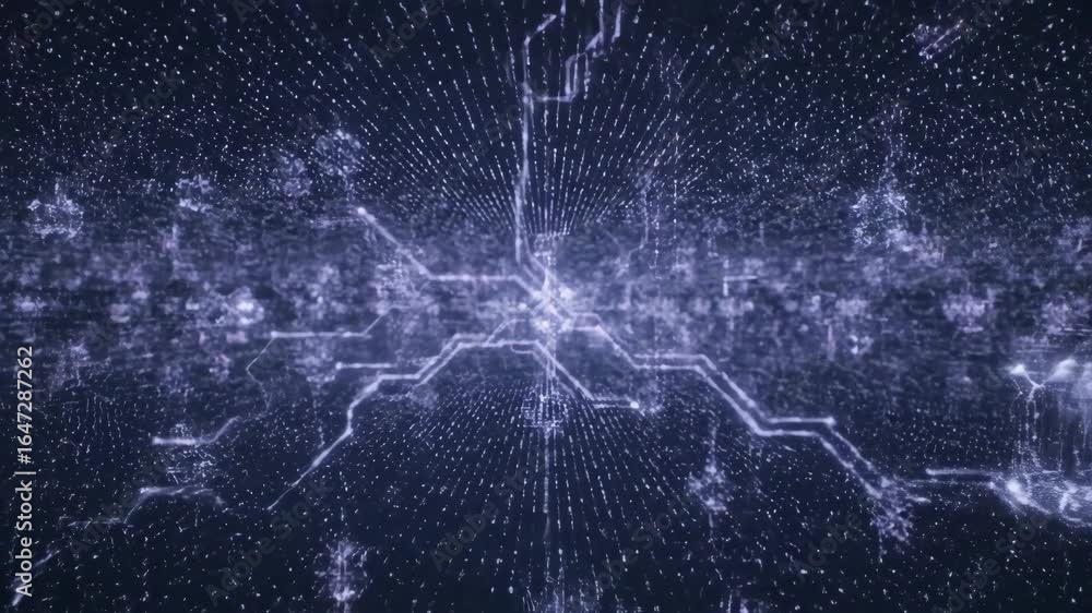 Poster flight through luminous data cloud - abstract shot of a journey through a vast, luminous digital clo
