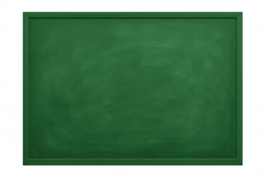 Green wooden-framed chalkboard hanging, blank surface ready for writing, educational design element with transparent backdrop