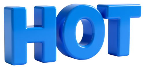 Blue Glossy 3D Hot Text on Transparent Background, Modern Digital Asset