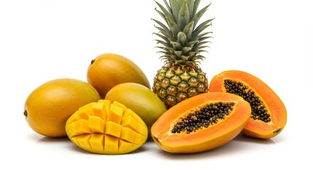tropical fruit isolated on white background
