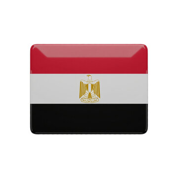 3D Icon of Egypt National Flag with Red, White, and Black Stripes and Golden Eagle Emblem