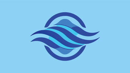 Abstract blue wave logo with oval frame and layered water effect vector illustration