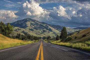 Fototapeta premium Idaho Road. Traveling on the Scenic Highway through Mountainous Landscape