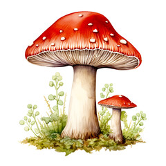 Watercolor Illustration of Mushroom on white background