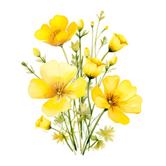 Watercolor Illustration of yellow wildflowers