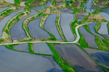 新潟県小千谷市の田植え前の棚田