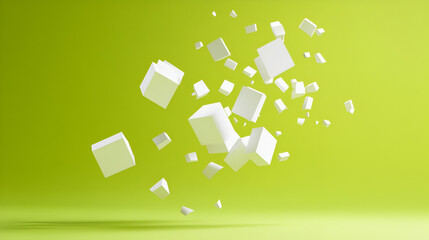 A dynamic array of geometric cubes floats in a vibrant, abstract composition, suggesting concepts of creativity, innovation, and spatial design.