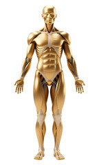 Gold Human Muscle Anatomy on Transparent Background, 3D Realism Design Element