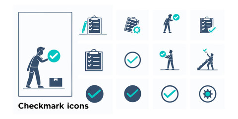 Checkmark icon. Check box icon with correct, accept checkmark icons tick box checked. web and application icon - varico set