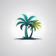 Obraz premium Beautifully stylized illustration of two vibrant palm trees, evoking a sense of tropical paradise and serene beach escapes, perfect for travel, vacation, and nature-themed designs and logos.