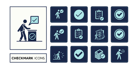 Checkmark icon. Check box icon with correct, accept checkmark icons tick box checked. web and application icon - varico set