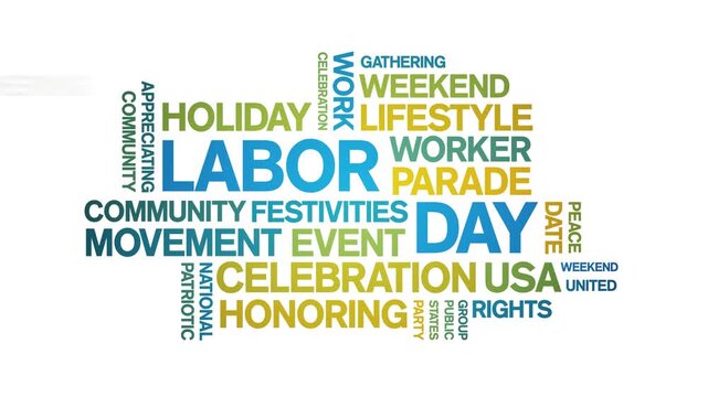 Labor Day animated word cloud-text design animation tag kinetic typography seamless loop.