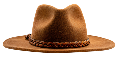 Stylish brown fedora hat with braided leather band accent