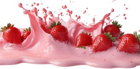 splashing, liquid, drink, freshness, juicy, milk, red, strawberry, food, ripe, falling, color image, flowing, isolated, photography, white, healthy, motion, closeup, cream, dessert, fresh, fruit, hori
