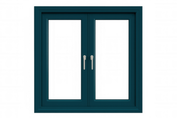 Teal window frame with two handles and transparent background, ideal for architectural visualization or interior design projects