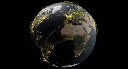 Earth Globe with Connected Global Network on Transparent Background