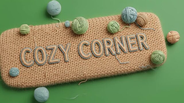 Create a cozy corner with yarn balls and knitted letters, a crafting video for relaxation