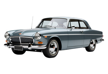Gray Classic Car with Chrome Details on Transparent Background, 3D Realism Illustration for Web Design