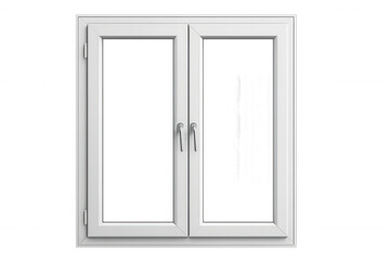 Modern white pvc window frame with two handles, closed, isolated on transparent background, ideal for architectural visualizations