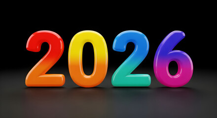3D colorful numbers 2026, designed in bright hues of red, orange, yellow, green, and purple, representing joy and excitement for the New Year celebrations and festivities	