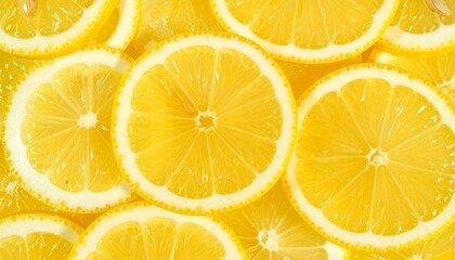 A Close-up, Top-down View of Fresh Lemon Slices Arranged to Create a Vibrant, Full-Frame Yellow Pattern