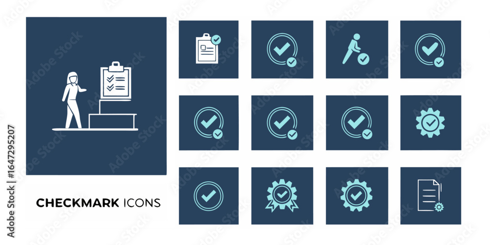 Poster checkmark line icons. check mark and line icons set.