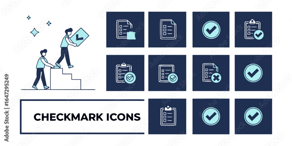 Poster checkmark line icons. check mark and line icons set.