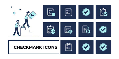 Checkmark line icons. Check mark and line icons set.
