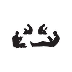 Obraz premium Person Reading a Book Silhouette – Peaceful Study and Learning Pose in Minimalist Vector Style