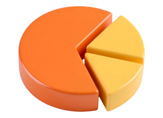 Orange and Yellow Pie Chart Slice on Transparent Background, 3D Realism Design Element