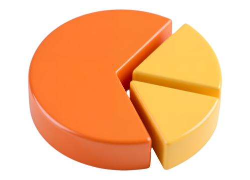 Orange and Yellow Pie Chart Slice on Transparent Background, 3D Realism Design Element