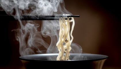 Steaming Noodles Lifted with Chopsticks from a Bowl