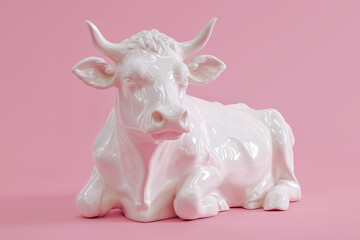 modern art ceramic cow on a pink background